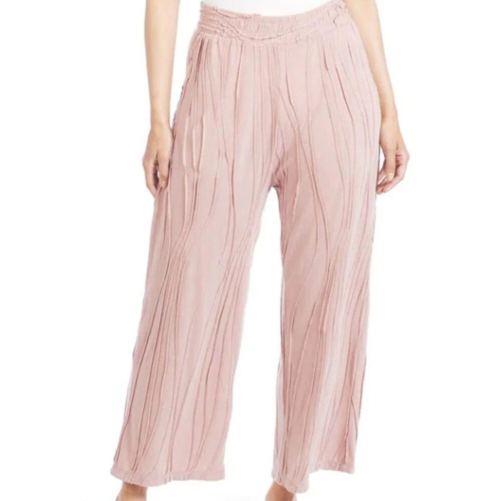 Coco + Carmen Womens Lounge Pants XXL Wide Leg Cropped Pink Hippie Vibe Elastic